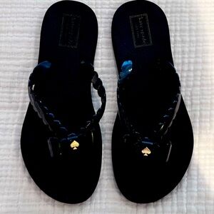 Black patent leather Kate Spade flip flops